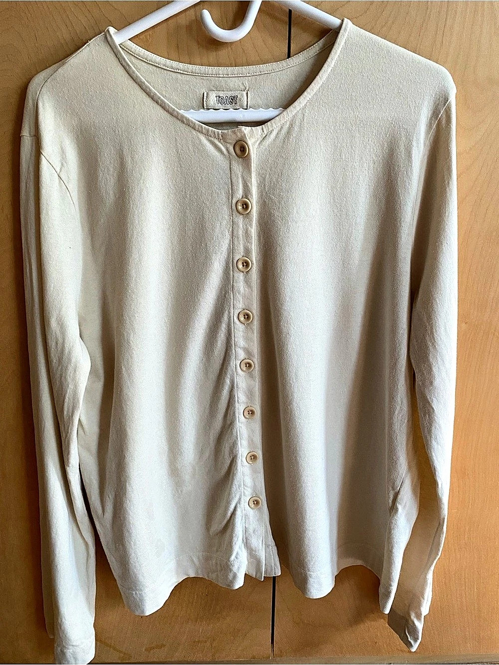 Toast Cotton Button Through Cotton Jersey Tee in Egret Like New